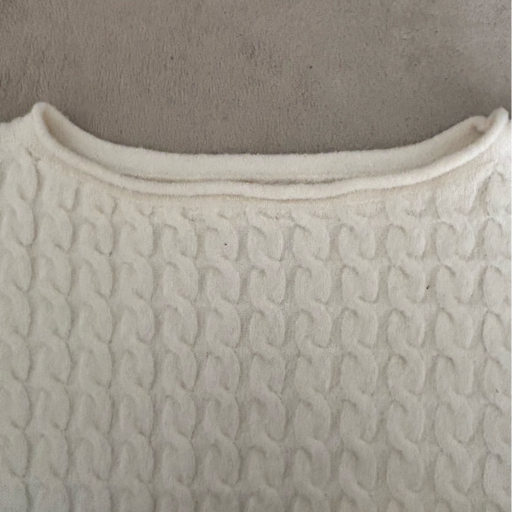 AEROPOSTALE CABLE KNIT CROPPED OFF WHITE  LONG SLEEVE BOAT NECK SWEATER. SZ M - Picture 4 of 11